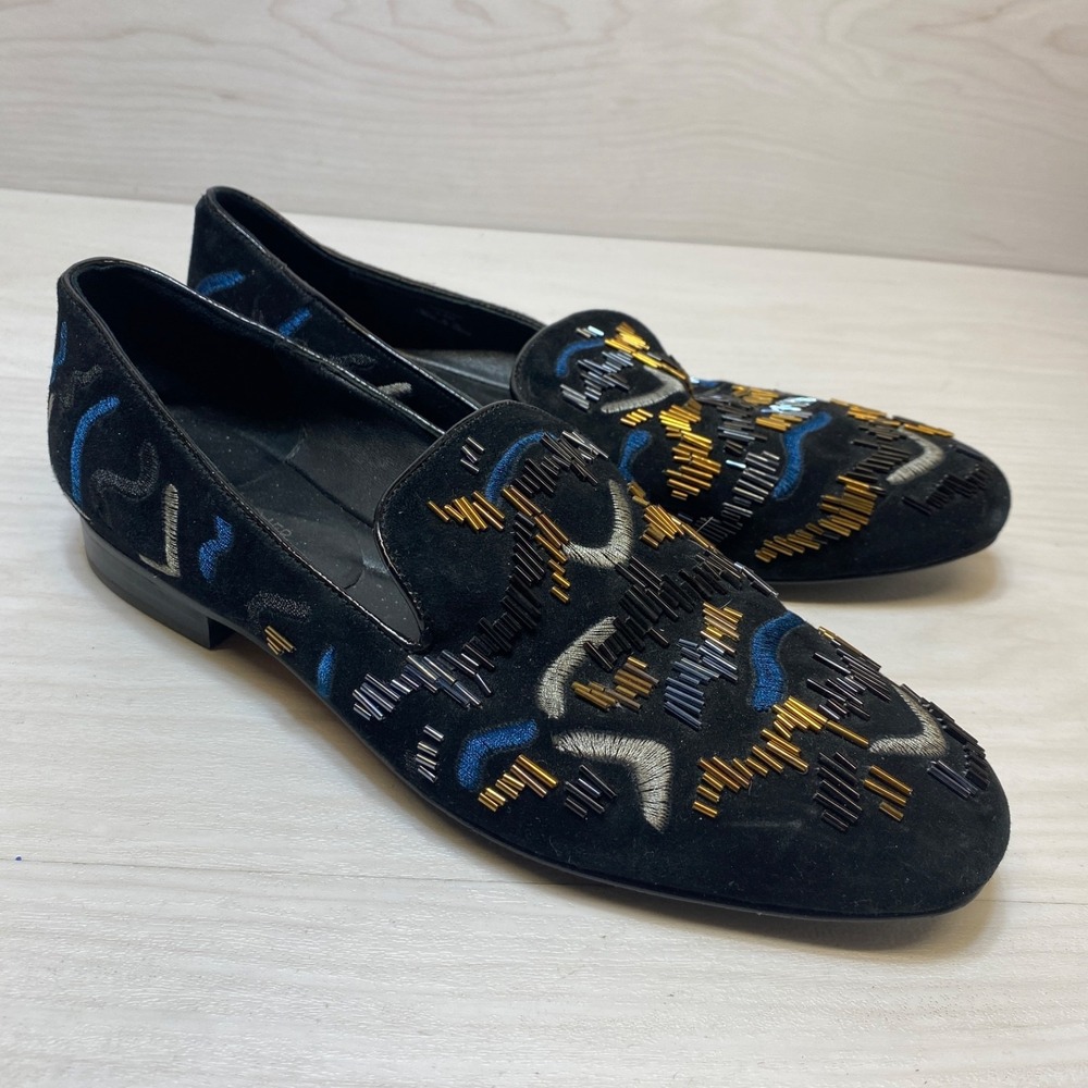 Donald Pliner‎ Women's Leanne Black Suede Beaded Loafer Shoes Size 8.5 M